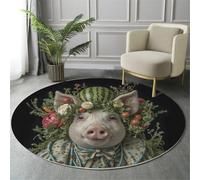 ALTCIRNMD Rugs Living Room Round 160Cm White-Green Watermelon,Vegetables,Pork Washable Circle Area Rugs Fresh Animals Anti Slip Carpet Mat For Kitchen Dining Room Kids Bedroom Room Hallway