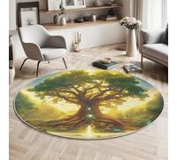 ALTCIRNMD Rugs Living Room Round 180Cm Sunshine River Big Tree Visual Landscape Yellow-Green Washable Circle Area Rugs Bedroom Carpet Round Short Pile Thin Anti Slip For Dining Room Kids Room Hallway