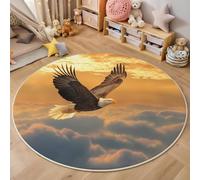 ALTCIRNMD Rugs Living Room Round 200Cm Golden White Bald Eagle In The Clouds Washable Circle Area Rugs Landscape Animals Anti Slip Carpet Mat For Kitchen Dining Room Kids Bedroom Room Hallway