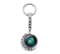 ALTCIRNMD Sagittarius Keyring,Blue Starry Sky 12 Constellation Keychain,Double Sided Glass Rotating Moon Pendant Key Ring For Car Bag Pendant Girl Gift