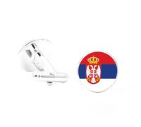 ALTCIRNMD Serbia Flag Cufflinks For Men- Serbian Vintage Charm Glass Badge Cuff Buttons,Novelty Trendy World Flag Patriotic Jewellery,Creative Chic Business Shirt Suit For Man 1.6Cm