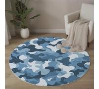 ALTCIRNMD Simple Camouflage Round Rugs 100Cm Blue White Washable Circle Indoor Non Slip Minimalist Illustrations Medallion Rug For Entryway Farmhouse Kitchen Dining Room Table