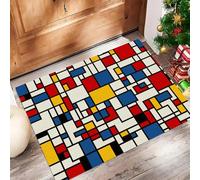 ALTCIRNMD Simple Lines Doormat Red Blue Mondrian Geometry Welcome Front Porch Decor Doormat For The Entrance Way Personalized Rugs Backing Non Slip Doormats, 90X150Cm