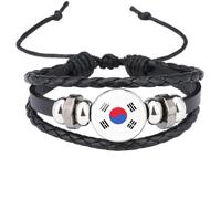 ALTCIRNMD South Korea Flag Bracelet,Adjustable Multilayer Pu Leather Bracelet South Korea Flag Wristband For Men Women,Flag Bracelet Of Arms, Souvenir Patriotic Jewelry,As Shown,18+8Cm