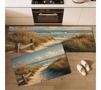 ALTCIRNMD Standing Kitchen Mats, 45 * 75Cm+45 * 150Cm 2-In-1 Absorbent And Anti Fatigue Kitchen Floor Mat Non-Slip, Sand Dune Trail Beach Scenery Cooker Room Runners Set, Machine Washable Carpets