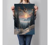 ALTCIRNMD Sunrise Over Mountains Seas Canvas Wall Art - Green Prints - Winter Scenery Poster Picture - For Wall Home Bathroom Bedroom Living Room 60X90Cm No Frame
