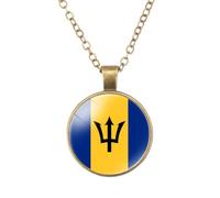 ALTCIRNMD Symmetrical Black Trident Barbados Flag Art Pendant Necklaces,Time Gemstone Jewelry Accessories Gifts For Women Girls Friends Lovers Elders,Aoya,25Mm