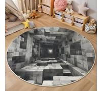 ALTCIRNMD Three-Dimensional Space Round Rugs 60Cm For Living Room,Grey Circle Area Rugs With Non Slip Backing,Washable Soft Solid Geometry Printed Carpet For Bedroom Kids Room Entryway