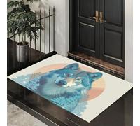 ALTCIRNMD Tree Wolf Doormat, Blue-Orange Artistic Illustration Front Door Mat For Outdoor & Indoor Entrance Kitchen Bedroom Decor,Waterproof Non-Slip Dust Absorbent, Easy Clean, 40X60Cm
