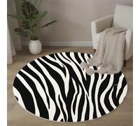 ALTCIRNMD Washable Round Area Rug For Living Room 100Cm, Non-Slip Tpr Base, Ultra Soft Low Pile Circular Floor Carpet, Black White Zebra Stripes Wild Retro Style, Easy To Clean