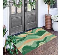 ALTCIRNMD Wavy Lines Doormat Green Natural Retro Welcome Front Porch Decor Doormat For The Entrance Way Personalized Rugs Backing Non Slip Doormats, 70X100Cm