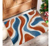 ALTCIRNMD Wavy Stripes Doormat Orange-Blue Retro Texture Welcome Front Porch Decor Doormat For The Entrance Way Personalized Rugs Backing Non Slip Doormats, 90X150Cm