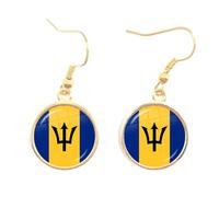 ALTCIRNMD Women'S Barbados Map Earrings - Barbados Flag Drop Earrings Round Glass Earrings Patriotic Jewelry,Outline Drop Earrings, Motherland Continent Fashionable Earrings.,Yellow,As Shown