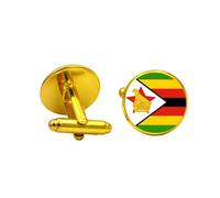 ALTCIRNMD Zimbabwe Flag Cufflinks For Men - Personalized Zimbabwean Flag Art Novelty Round Glass Cuff Links,Creative Patriotic Anniversary Jewelry Accessory For Shirt Business Gift 1.6Cm