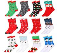 ALTcompluser 12 Pairs Christmas Socks Santa Elk Snowflake Socks Warm Winter Crew Socks Novelty Xmas Festive Socks for Women Men Unisex