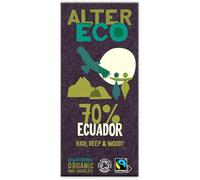 Alter Eco 70% Ecuador Dark Chocolate Bar, Luxury Vegan Chocolate, Organic Chocolate & Fairtrade Chocolate, Low Sugar Chocolate Bar, Eco Conscious Vegetarian Chocolate, GMO Free - 1 x 100g