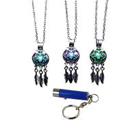 AlterImage Alluring Dreamcatcher Glow in The Dark Necklaces Set of 3 Luminous Jewelry Green Blue & Sky Blue includes UV Light