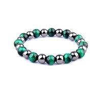 Alternating Balance Beads in Green Tigers Eye & Silver Hematite Natural Stone Chakra Yoga Healing Bead Bracelet