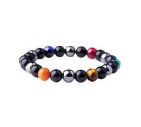 Alternating Balance Beads in Pink, Purple, Orange, Brown, Green & Blue Tigers Eye, Silver Hematite & Black Obsidian Natural Stone Chakra Yoga Healing Bead Bracelet