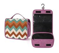 Alternating Stripes Sage Green Beige Pattern Travel Toiletry Bag for Women,Hanging Makeup Organizer with Hook for Shampoo