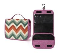Alternating Stripes Sage Green Sand Beige Travel Toiletry Bag for Women,Hanging Makeup Organizer with Hook for Shampoo