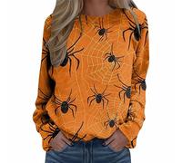 Alternative Clothing Halloween Sweatshirts for Women Uk, Crewneck Bat Pumpkin Printing Gothic Horrible Round Collar Loose Ghost Large Size Elegant Autumn Winter Fashion Sweaters Indoor Outdoor
