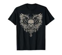 Alternative Y2K Skull Cross Wings T-Shirt - Unisex Adults, Teens, Young Adults, Goth, Emo, Grunge Fans - Black, Small
