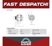 BOSCH 0986049960 Alternator 170mm Length Fits Citroen C1 Peugeot 107 Toyota Aygo