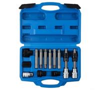 Alternator Pulley Removal Tool Kit, 13 Pcs Freewheel Clutch Socket Set with M10 T50 Star Bits, Hexagon and For Torx Driver for Engine Belt Wrench Automotive Car Alternator Service Tools