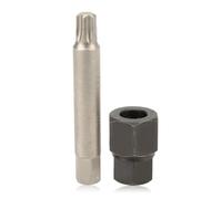 Alternator Pulley Remove Tool with 12mm Spline Socket Shaft Bit | 33 teeth 75mm bit length, remove and install decoupler pulleys, heavy duty steel construction, compact storage design