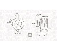 Alternator with belt pulley 063731637010 MAGNETI MARELLI for RENAULT TWINGO I