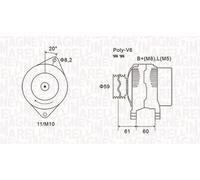 Alternator with belt pulley 063731643010 MAGNETI MARELLI for PEUGEOT FIAT