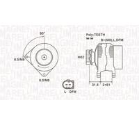 Alternator with belt pulley 063731820010 MAGNETI MARELLI for VW TOUAREG