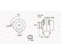 Alternator with belt pulley 063732002010 MAGNETI MARELLI for AUDI A4 B7