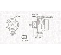 Alternator with freewheel belt pulley 063731811010 MAGNETI MARELLI for VW SEAT