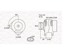 Alternator with freewheel belt pulley 063731974010 MAGNETI MARELLI for RENAULT
