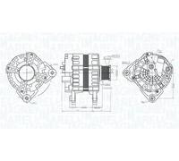 Alternator with freewheel belt pulley 063736095010 MAGNETI MARELLI for RENAULT