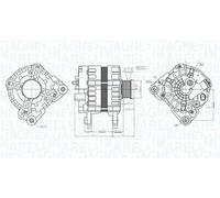 Alternator with freewheel belt pulley 063736232010 MAGNETI MARELLI for VW SEAT