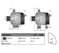 Alternator with freewheel belt pulley DAN3005 DENSO for MERCEDES-BENZ C-CLASS