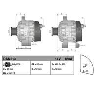 Alternator with freewheel belt pulley DAN513 DENSO for FIAT ALFA ROMEO