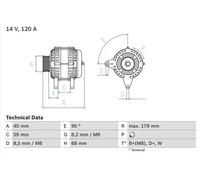 Alternator with multi-belt pulley 0 986 040 360 BOSCH for VW LT Mk II Bus
