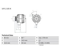Alternator with multi-belt pulley 0 986 041 320 BOSCH for MERCEDES-BENZ PUCH
