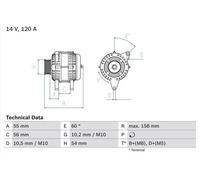 Vauxhall Holden Alternator Bosch 0986044410 4441 120 A 14 V BNIB