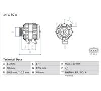 Alternator with multi-belt pulley 0 986 044 701 BOSCH for FORD FOCUS I