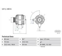 Alternator with multi-belt pulley 0 986 045 031 BOSCH for BMW LAND ROVER