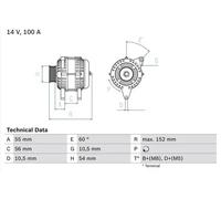 Alternator with multi-belt pulley 0 986 047 280 BOSCH for OPEL ASTRA H Estate