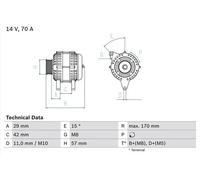 BOSCH 0986049960 Alternator 170mm Length Fits Citroen C1 Peugeot 107 Toyota Aygo