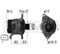 Alternator with V-ribbed belt pulley 210886A ERA for UAZ FIAT IVECO