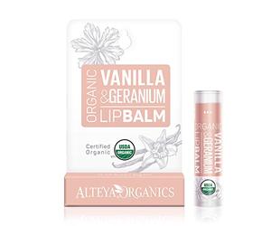 Alteya Organic Lip Balm Vanilla & Geranium 4.5g - USDA Certified Organic Pure Natural Lip Care Based on a Carefully Selected Bouquet of Hydrating and Nourishing Botanical Oils and Butters