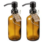 ALTGLAS Refillable Glass Soap Dispenser 'Sarajevo' from Amber Bottle with 304 Stainless Steel Pump in Matt Black (250ml, Set of 2)